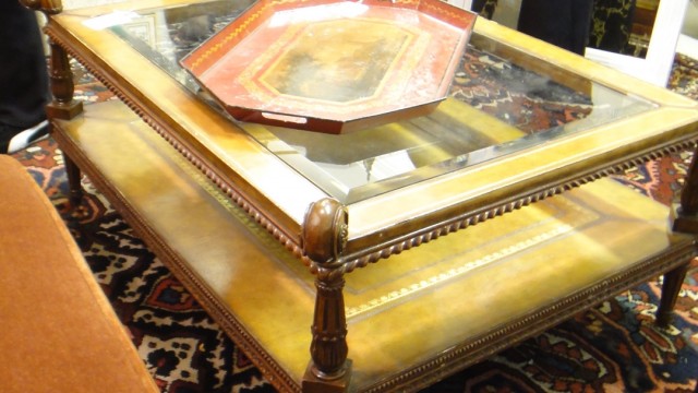 Leather and Glass Coffee Table